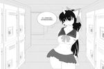  2013 anthro anthrofied blossomfall blush book clothed clothing dialogue ear_piercing english_text equine fan_character female hair hair_bow hands_behind_back hi_res horn larkdraws locker long_hair mammal monochrome my_little_pony piercing ponytail ribbons school school_uniform skirt solo speech_bubble text unicorn 