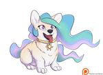  2015 alasou alpha_channel canine collar corgi dog eyelashes fangs female feral friendship_is_magic fur hair long_hair mammal multicolored_hair my_little_pony open_mouth patreon princess_celestia_(mlp) purple_eyes simple_background solo tongue tongue_out transparent_background white_fur 