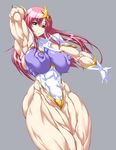  abs blue_eyes breasts erect_nipples extreme_muscles female gundam gundam_seed gundam_seed_destiny large_breasts meer_campbell muscle nipples pink_hair purukogi_(plasma_beach) simple_background smile solo star 