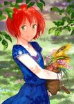  akagami_no_shirayukihime badge bag candide dress flower green_eyes looking_at_viewer red_hair shirayuki_(akagami_no_shirayukihime) short_hair solo 