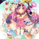  :3 animal_ears arm_up bad_id bad_pixiv_id balloon bunny candy cape card cat_ears cat_tail corset crown cup elbow_gloves food garter_straps gloves kidatsu!_dungeons_lord kirero kneeling lamp mini_crown official_art original panties paw_gloves paws pink_hair pocket_watch purple_panties red_eyes ribbon solo tail teacup teapot thigh_ribbon tile_floor tiles tree underwear watch 