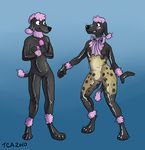  2010 ambiguous_gender canine dicelion digitigrade dog duo mammal poodle ribbons rubber simple_background tca transformation 