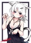  animal_ears artist_name blue_eyes blush cat_ears cat_tail commentary_request dated frills hair_ornament hairclip highres jewelry necklace nightgown original otokuyou paw_pose short_hair sketch solo tail white_background white_hair 