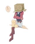  belt boots box cardboard_box fujie_(coffy-pot6) serena_(yuu-gi-ou_arc-v) sitting skirt sleeping sleeping_upright solo yuu-gi-ou yuu-gi-ou_arc-v zzz 