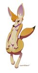  2015 anthro big_ears blush breasts brown_eyes brown_nose canine conditional_dnp female fennec fox hands_on_thighs head_tuft hindpaw looking_at_viewer mammal navel nipples nude paws pussy sefeiren shadow simple_background small_breasts smile thick_thighs toony white_background wide_hips 
