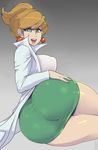  1girl araragi_(pokemon) ass breasts curvy female from_behind green_eyes highres huge_ass large_breasts light_brown_hair live_for_the_funk miniskirt open_mouth plump pokemon pokemon_(game) pokemon_bw skirt smile solo thick wide_hips 