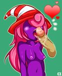  &lt;3 areola balls blush breasts cadenza disembodied_penis female green_background hair hat humanoid_penis licking male male/female mario_bros navel nintendo nipples not_furry nude open_mouth oral paper_mario penis penis_lick pink_hair purple_body saliva sex shadow_siren simple_background solo_focus tongue tongue_out video_games 