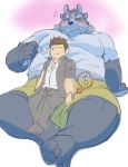  anthro belly blush clothing erection exe_exem human male male/male mammal moobs multi_ear overweight protagonist_(tas) shorts third_eye tokyo_afterschool_summoners tsathoggua tusks 