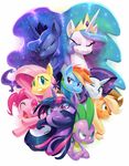  2015 applejack_(mlp) cowboy_hat dragon equine female fluttershy_(mlp) friendship_is_magic green_eyes group hair hat horn horse mammal multicolored_hair my_little_pony pegasus pink_hair pinkie_pie_(mlp) pony princess_celestia_(mlp) princess_luna_(mlp) purple_eyes purple_hair rainbow_dash_(mlp) rainbow_hair rarity_(mlp) red_eyes slit_pupils sparkles spike_(mlp) sunibee twilight_sparkle_(mlp) two_tone_hair unicorn winged_unicorn wings 