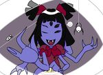 arachnid arthropod clothing dress eyes_close fangs female first_person_view hair human lil_scooter56 looking_at_viewer mammal muffet multi_limb multiple_eyes protagonist_(undertale) sex smile spider spider_web tea_pot undertale 