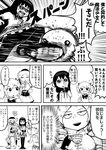  3girls akemi_homura bobobo-bo_bo-bobo cup highres kaname_madoka kicking kyubey mahou_shoujo_madoka_magica md5_mismatch monochrome multiple_girls nicetack parody pixiv_manga_sample screaming style_parody sunglasses teacup tomoe_mami 