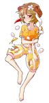  alphes_(style) animal_ears bandaid bangs barefoot blonde_hair bunny_ears dairi dango flat_cap floppy_ears food frown full_body hand_on_own_arm hat holding holding_food jitome looking_at_viewer midriff navel orange_shirt parody red_eyes ringo_(touhou) shirt short_hair short_sleeves shorts skewer solo style_parody tachi-e tears torn_clothes touhou transparent_background wagashi yellow_shirt 