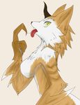  anthro breasts cat chest_tuft claws featureless_breasts feline female fur horn kazenui mammal mynx nude open_mouth pencil_(artwork) pose saliva simple_background solo spikes toe_claws tongue toukiden traditional_media_(artwork) tuft white_background white_fur xan yellow_eyes yellow_fur 