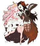  adventure_time akuma_homura akuma_homura_(cosplay) black_gloves black_hair cosplay crown dress dress_lift elbow_gloves gloves holding_hands long_hair mahou_shoujo_madoka_magica mahou_shoujo_madoka_magica_movie marceline_abadeer multiple_girls oono_tsutomu pink_hair princess_bonnibel_bubblegum thighhighs tiara ultimate_madoka ultimate_madoka_(cosplay) 