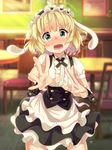  blonde_hair blue_eyes blush casino_(casinoep) fingers fleur_de_lapin_uniform full-face_blush gochuumon_wa_usagi_desu_ka? hands highres kirima_sharo looking_at_viewer open_mouth palms short_hair solo tears waitress 