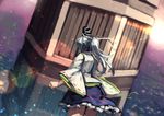  berabou hat japanese_clothes kariginu mausoleum mononobe_no_futo ponytail ribbon short_hair silver_hair skirt smile solo tate_eboshi touhou water yumedono_daishibyou 