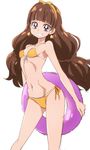  amanogawa_kirara bikini brown_hair go!_princess_precure grin innertube long_hair manji_(tenketsu) precure purple_eyes smile solo swimsuit 
