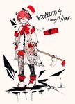  3kuma ankle_boots asymmetrical_clothes bandaid bandaid_on_nose boots cane character_name copyright_name fukase hat head_flag highres jacket male_focus official_art original point_(vocaloid) red_eyes red_hair smile spot_color tongue tongue_out top_hat vocaloid 