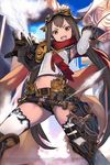  :d armpits artist_request belt boots brown_eyes brown_hair chain_chronicle from_below gauntlets goggles goggles_on_head knee_boots long_hair midriff navel open_mouth outdoors outstretched_arm red_scarf scarf short_shorts shorts single_gauntlet smile solo steam thigh_strap thighhighs twintails very_long_hair watermark white_legwear 