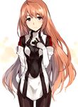  elhaym_van_houten gloves highres long_hair orange_hair pantyhose purple_eyes solo tan_(tangent) uniform very_long_hair xenogears 