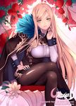 blonde_hair cape character_request flower green_eyes hip_vent long_hair looking_at_viewer nail_polish pantyhose rose rozer solo unleashed very_long_hair 