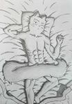  abs anthro bed cat feline haru_(kiinestero) kiinestero looking_at_viewer male mammal nude solo 