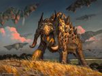  aaron_miller atmospheric_perspective front_view horn invalid_tag landscape magic_the_gathering mammal monster official_art quadruped rodent signature solo spines squirrel standing traditional_media_(artwork) tree watermark 