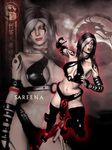 artist_request breasts fingerless_gloves gloves gothic lipstick makeup mortal_kombat multicolored_hair navel sareena solo tattoo thighhighs yellow_eyes 