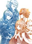  2girls armor brothers fire_emblem fire_emblem_if gloves hairband hanasaki_komugi hinoka_(fire_emblem_if) leon_(fire_emblem_if) marks_(fire_emblem_if) multiple_boys multiple_girls multiple_monochrome sakura_(fire_emblem_if) siblings sisters 