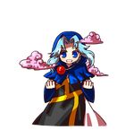  :d beads blue_eyes blue_hair blush cloak dress hood hood_up hooded_cloak kesa kumoi_ichirin looking_at_viewer open_mouth prayer_beads round_teeth smile socha solo teeth touhou transparent_background unzan wide_sleeves 