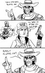  1boy 1girl angry comic cowboy erron_black gun hat imagining koldoom_(artist) mask mortal_kombat mortal_kombat_x parody scarf sonya_blade tears thought_bubble 