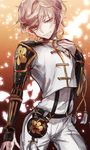  armor cowboy_shot highres japanese_armor kairi_(kai_ri) kote male_focus monoyoshi_sadamune petals shoulder_armor sketch sode solo suspenders touken_ranbu 