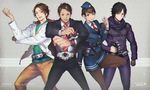  3boys aym belt belt-san black_hair brown_hair chase_(kamen_rider_drive) formal hat kamen_rider kamen_rider_drive_(series) multiple_boys necktie pantyhose police police_uniform shijima_gou shijima_kiriko suit tomari_shinnosuke uniform 