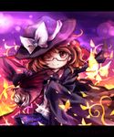  bird bow brown_eyes brown_hair cape crow fire flame glasses hair_over_one_eye hat hat_bow looking_at_viewer pote_(ptkan) red-framed_eyewear shirt skirt smile solo touhou usami_sumireko 