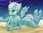  anthro anthrofied areola beach blue_skin breasts cutie_mark equine female fleetfoot_(mlp) friendship_is_magic hair half-closed_eyes hobbes_maxwell hooves looking_at_viewer mammal my_little_pony navel nipples nude outside pegasus pussy seaside smile solo teeth white_hair wings wonderbolts_(mlp) 