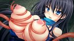  1girl artist_request black_hair blue_eyes blush breasts breasts_out breasts_outside catwalk_(company) character_request game_cg haiboku_no_injuu_hunter_tsukikorihime_rei large_breasts long_hair nipples open_mouth saxasa_kisuk source_request sumeragi_rei tentacle 