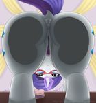  2015 anus augustbebel blue_eyes butt clitoris cutie_mark dock equine eyewear female feral friendship_is_magic glasses glowing hair horn magic mammal my_little_pony on_glass purple_hair pussy rarity_(mlp) smile solo unicorn 