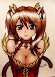  animal_humanoid bell blue_eyes breasts brown_hair cat cat_humanoid choker cleavage clothed clothing different_eyes dress feline green_eyes hair heterochromia humanoid invalid_tag kevin_s_rollins lace mammal moles nene_chan piercing portrait smile twintail_hair 