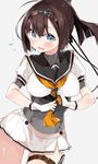  akizuki_(kantai_collection) bad_id bad_pixiv_id blue_eyes duplicate highres kantai_collection kayahara looking_at_viewer miniskirt simple_background skirt solo tying 