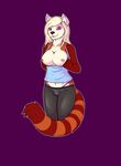  2015 anthro big_breasts breasts clothed clothing female flashing hair hypnosis ivory-raven looking_at_viewer male mammal mind_control nipples red_panda shea shirt smile solo standing 