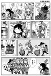  :d ahoge akebono_(kantai_collection) anchor_symbol bandaid bandaid_on_face bell bunny c: closed_eyes comic drum_(container) flat_cap flower greyscale grin hair_bell hair_bobbles hair_flower hair_ornament hat hibiki_(kantai_collection) highres jingle_bell kantai_collection kasumi_(kantai_collection) kneehighs lineup long_hair machinery monochrome multiple_girls neck_ribbon oboro_(kantai_collection) open_mouth otoufu outstretched_arm pantyhose ribbon sazanami_(kantai_collection) school_uniform serafuku short_hair side_ponytail skirt smile stretch translated twintails ushio_(kantai_collection) very_long_hair 