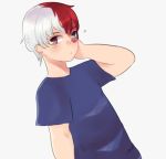  boku_no_hero_academia burn_mark embarrassed heterochromia looking_at_viewer multicolored_hair red_hair silver_hair sleepy_(sleepy-stellarium) solo todoroki_shouto two-tone_hair 