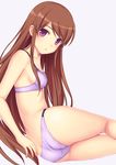  aikatsu! aikatsu!_(series) ass banned_artist bra brown_hair collarbone highres long_hair looking_at_viewer n.g. panties purple_bra purple_eyes purple_panties shibuki_ran sitting solo underwear underwear_only very_long_hair 