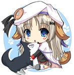  blue_eyes cape chibi dog hat highres little_busters! long_hair mogupuchi noumi_kudryavka school_uniform silver_hair strelka thighhighs 