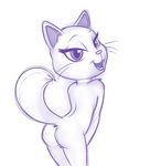  anthro black_and_white butt cat eyebrows eyelashes feline female fur lonbluewolf looking_back mammal monochrome nude open_mouth presenting pussy sketch solo talking_angela talking_friends teeth tongue whiskers 