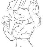  cleavage clothed clothing dessert eye_patch eyewear female food ice_cream looking_at_viewer monochrome solo temmie_(undertale) undertale unknown_artist 