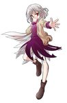  alphes_(style) covering_mouth dairi dress full_body hand_on_own_face hand_over_own_mouth highres jacket kishin_sagume parody red_eyes short_hair silver_hair single_wing solo style_parody touhou transparent_background wings 