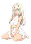  :o aqua_eyes armlet bare_shoulders blonde_hair breasts choker covered_nipples dark_skin dress full_body hairband impossible_clothes impossible_dress kinoshita_ichi large_breasts long_hair looking_at_viewer md5_mismatch open_mouth original seiza shoes short_dress simple_background sitting solo tareme white_background white_footwear 