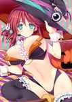  blue_eyes breasts halloween hat highres huge_breasts looking_at_viewer original red_hair revealing_clothes smile solo tamiya_akito thighhighs witch_hat wrist_cuffs 