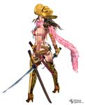  ass aya_(oneechanbara) bikini breasts hat katana large_breasts official_art oneechanbara swimsuit sword tramp_stamp 